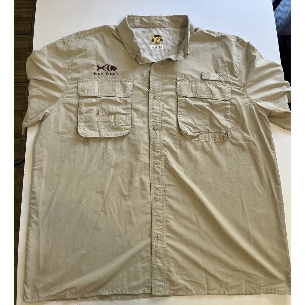 Banana Boat Men's Button-Up Shirt /Beige/Short Sleeve/X-Large